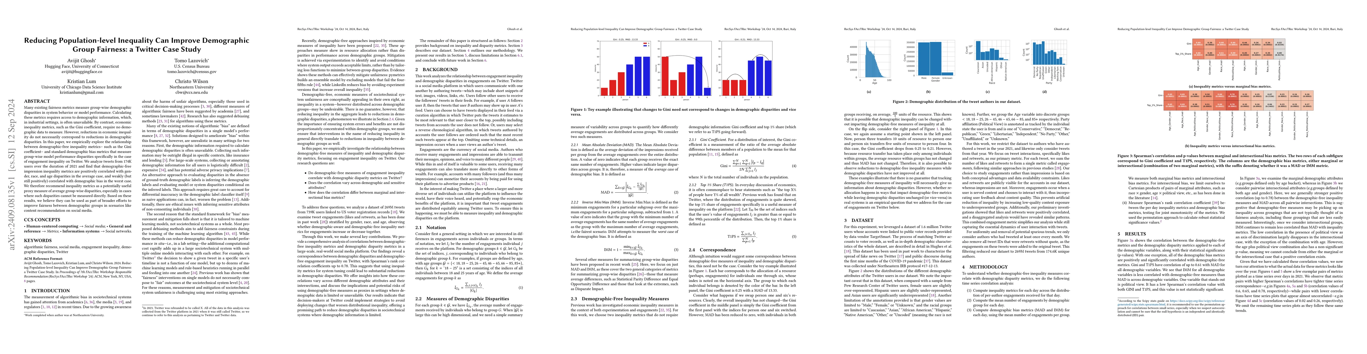 Thumbnail for Reducing Population-level Inequality Can Improve Demographic Group
  Fairness: a Twitter Case Study