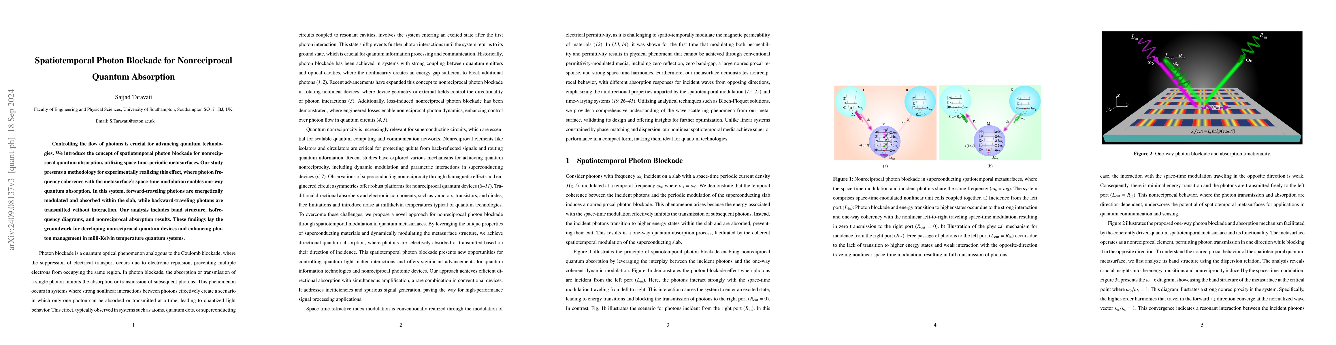 Thumbnail for Spatiotemporal Photon Blockade for Nonreciprocal Quantum Absorption
