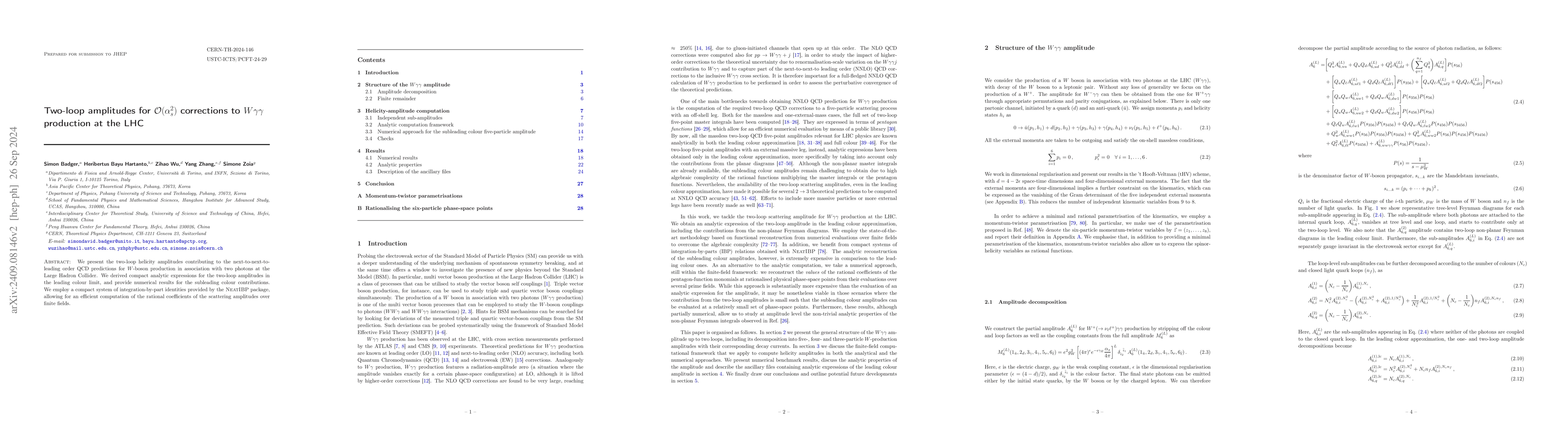 Thumbnail for Two-loop amplitudes for $\mathcal{O}(α_s^2)$ corrections to
  $Wγγ$ production at the LHC