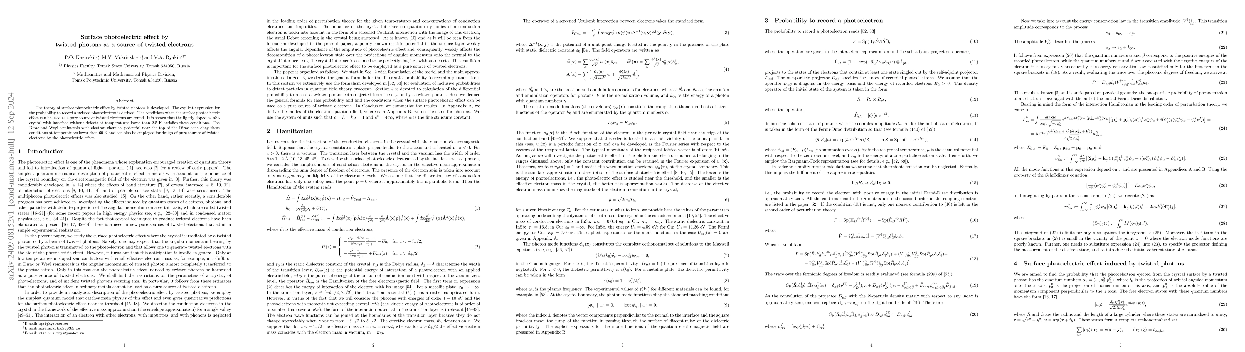 Thumbnail for Surface photoelectric effect by twisted photons as a source of twisted
  electrons