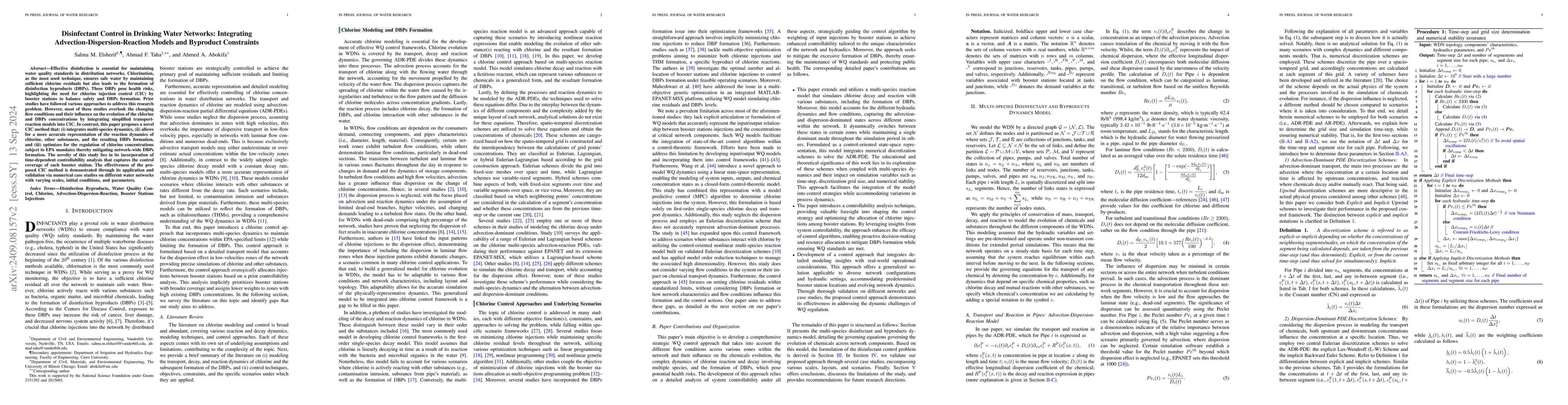 Thumbnail for Disinfectant Control in Drinking Water Networks: Integrating
  Advection-Dispersion-Reaction Models and Byproduct Constraints