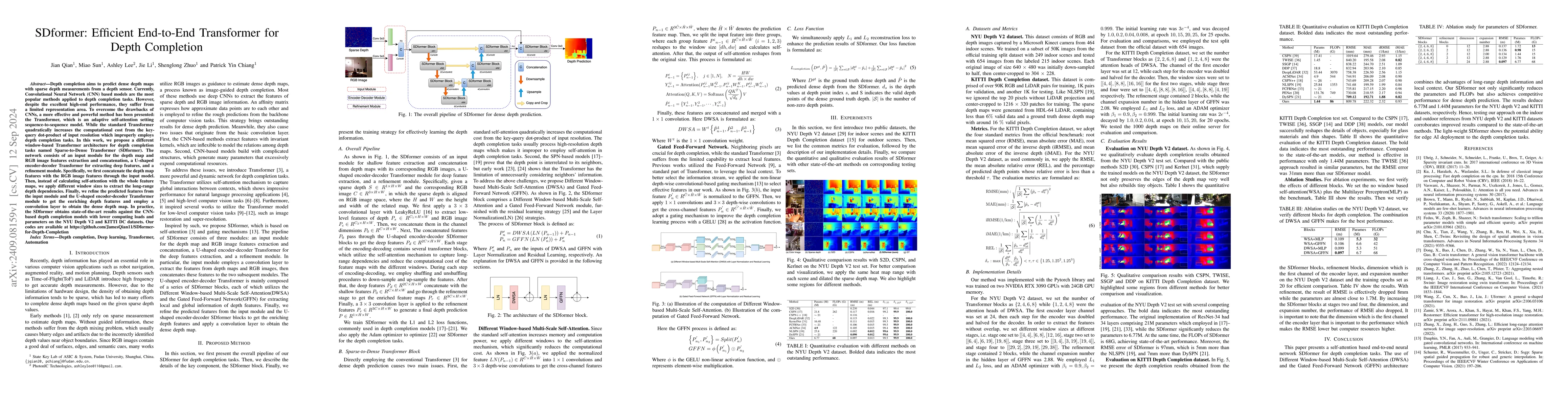 Thumbnail for SDformer: Efficient End-to-End Transformer for Depth Completion