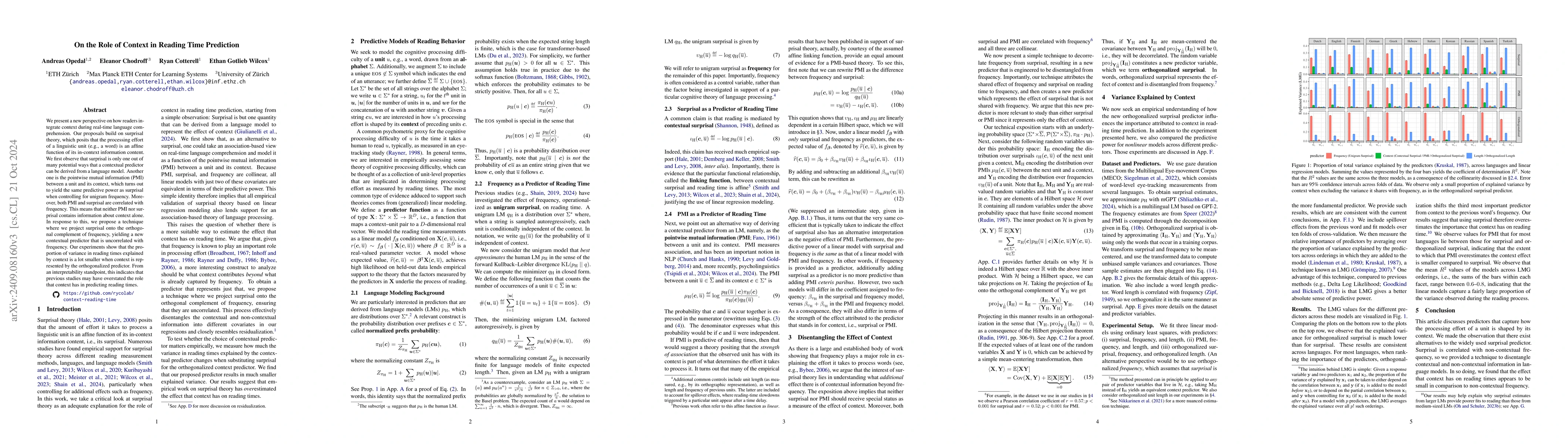 Thumbnail for On the Role of Context in Reading Time Prediction