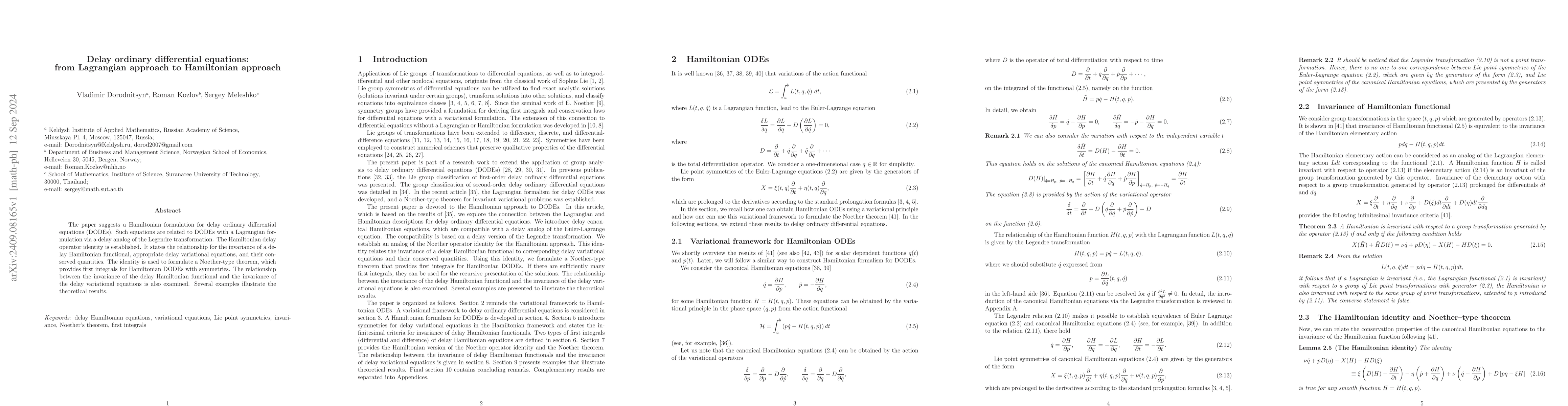 Thumbnail for Delay ordinary differential equations: from Lagrangian approach to
  Hamiltonian approach