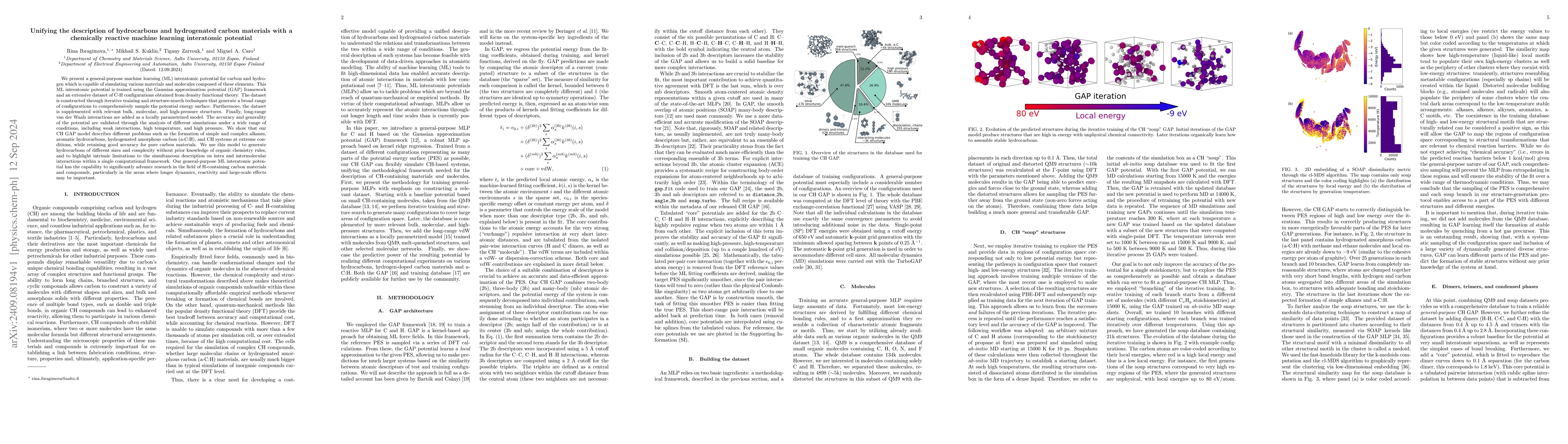 Thumbnail for Unifying the description of hydrocarbons and hydrogenated carbon
  materials with a chemically reactive machine learning interatomic potential