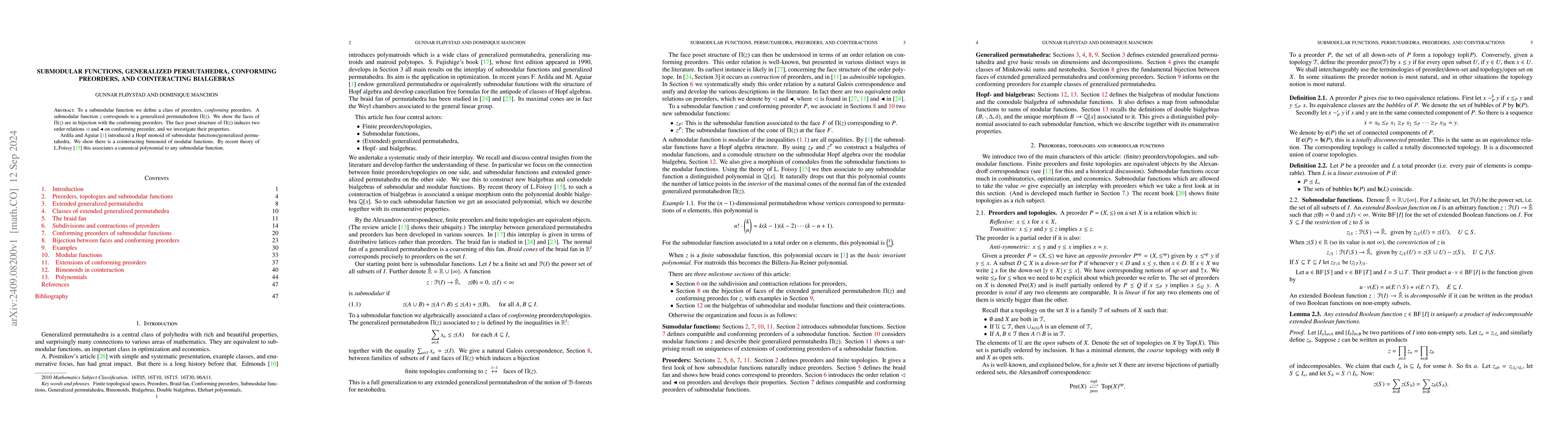 Thumbnail for Submodular functions, generalized permutahedra, conforming preorders,
  and cointeracting bialgebras