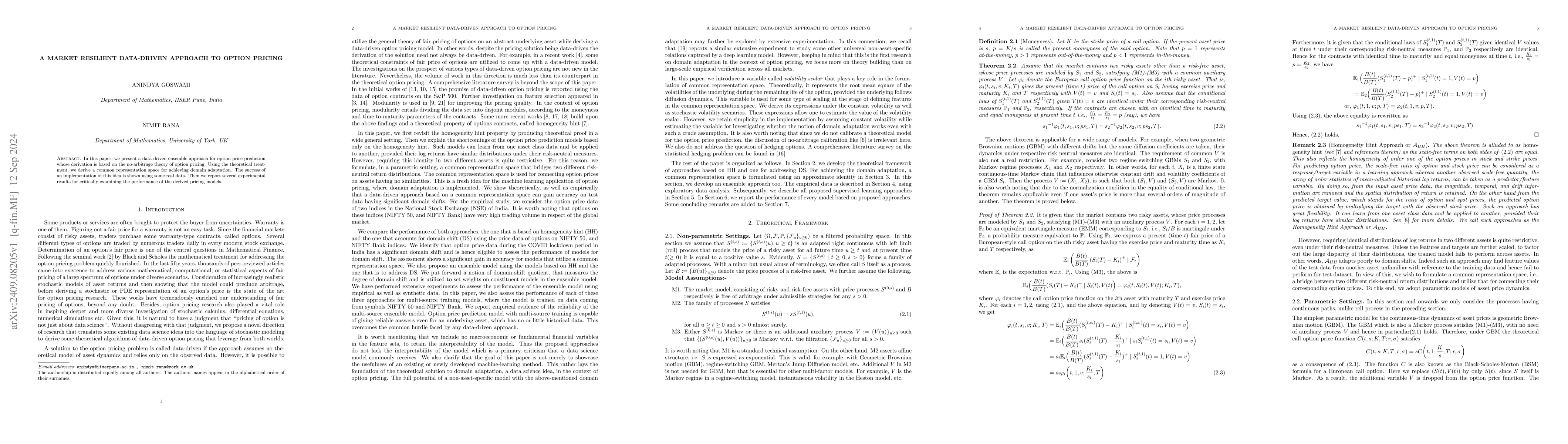 Thumbnail for A market resilient data-driven approach to option pricing