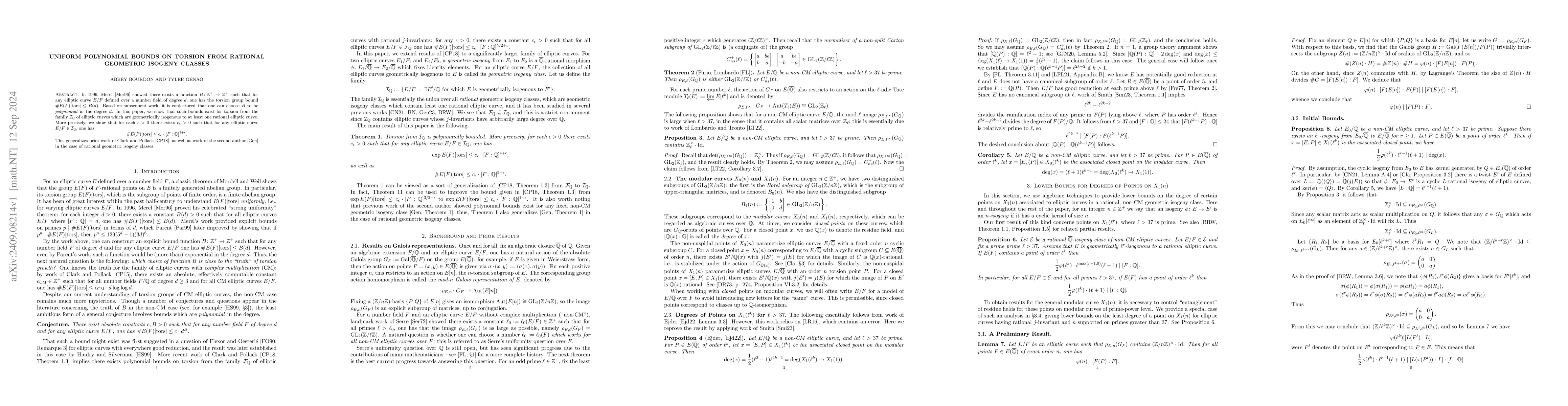 Thumbnail for Uniform polynomial bounds on torsion from rational geometric isogeny
  classes