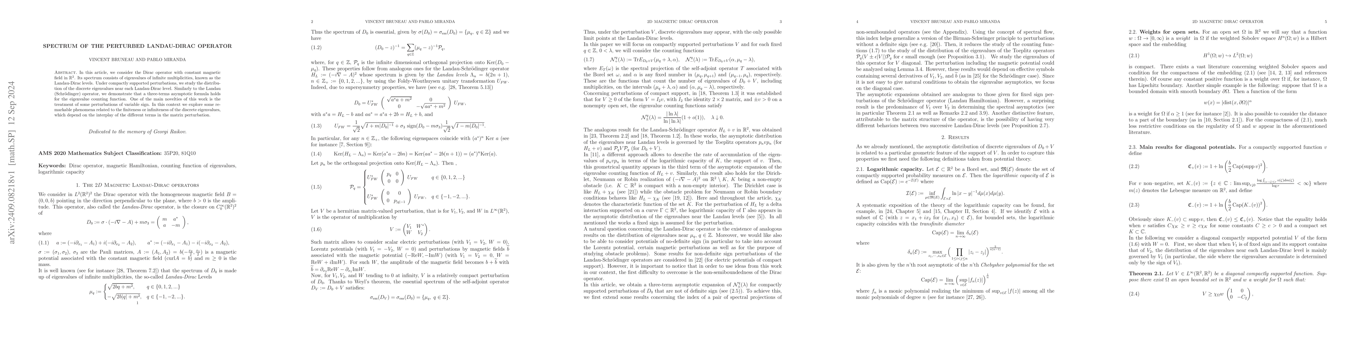 Thumbnail for Spectrum of the perturbed Landau-Dirac operator