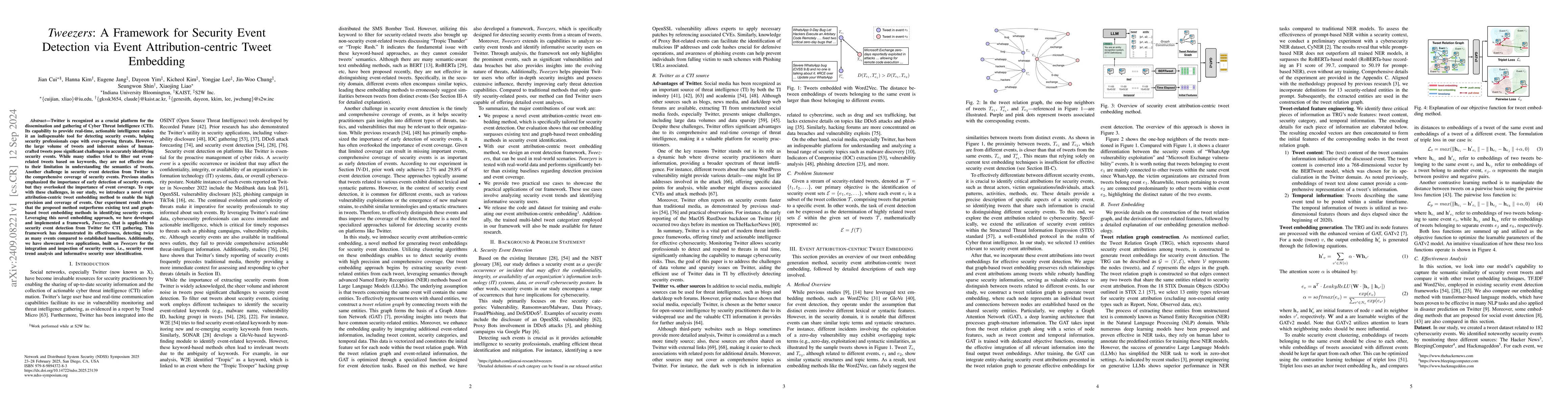 Thumbnail for Tweezers: A Framework for Security Event Detection via Event
  Attribution-centric Tweet Embedding
