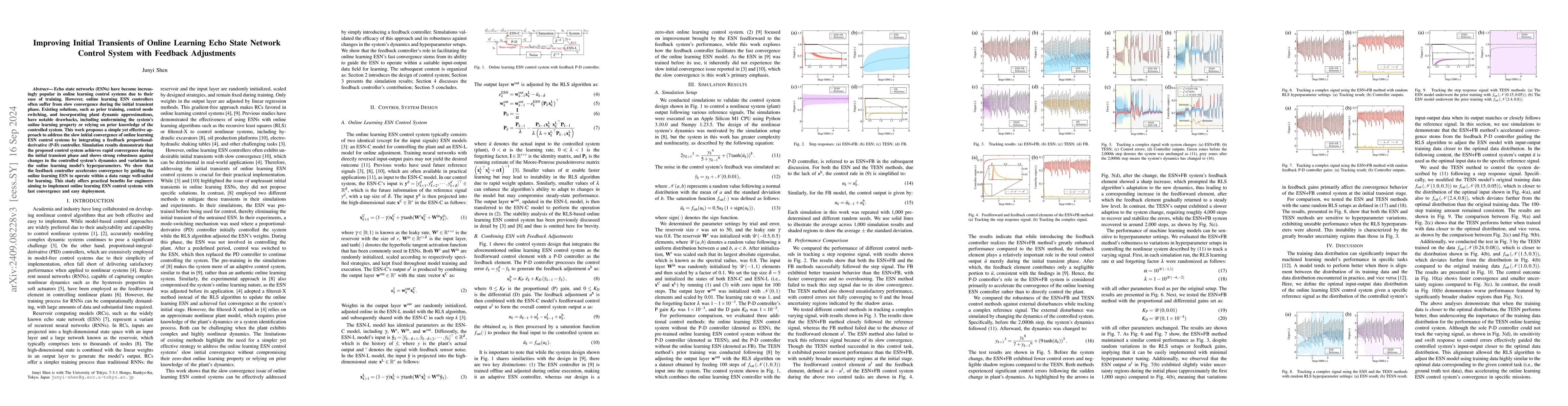 Thumbnail for Improving Initial Transients of Online Learning Echo State Network
  Control System with Feedback Adjustments