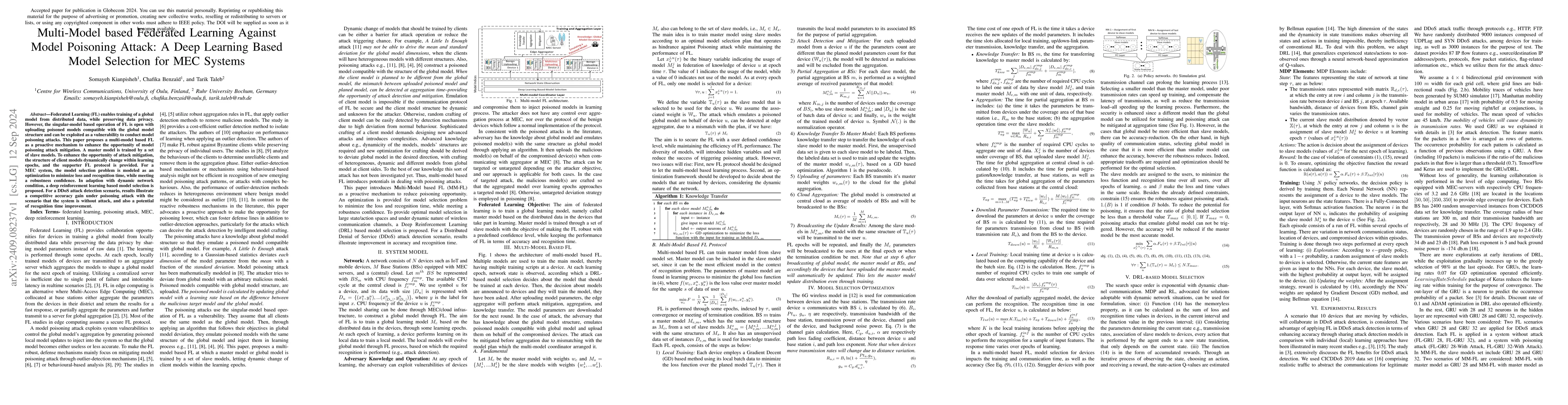 Thumbnail for Multi-Model based Federated Learning Against Model Poisoning Attack: A
  Deep Learning Based Model Selection for MEC Systems