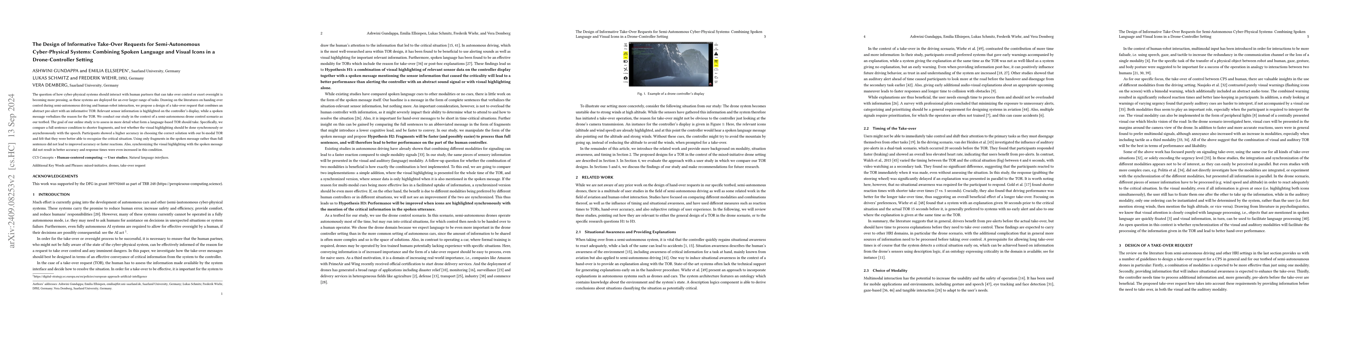 Thumbnail for The Design of Informative Take-Over Requests for Semi-Autonomous
  Cyber-Physical Systems: Combining Spoken Language and Visual Icons in a
  Drone-Controller Setting