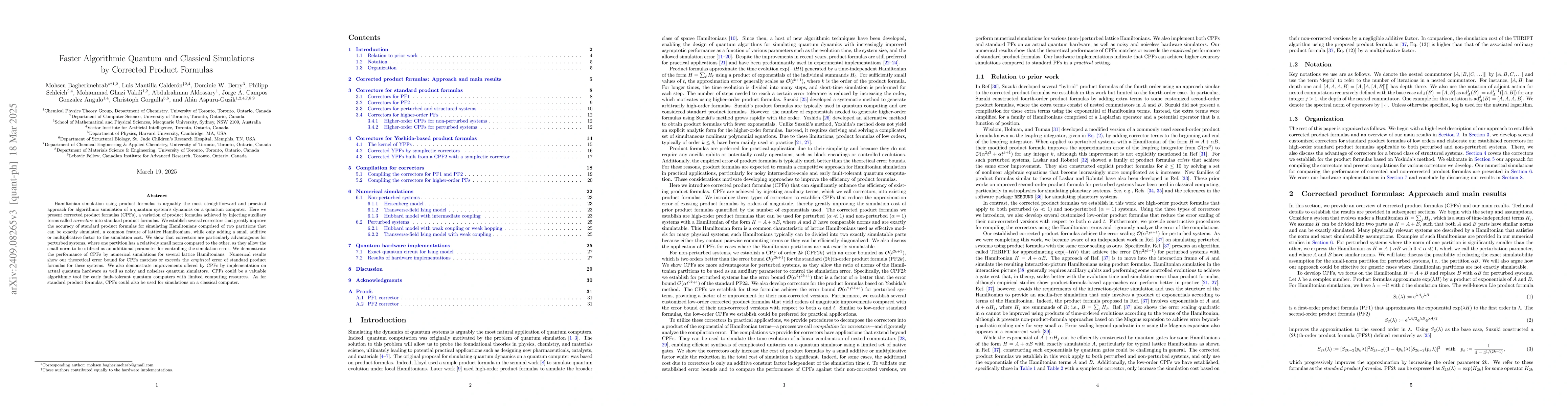 Thumbnail for Faster Algorithmic Quantum and Classical Simulations by Corrected
  Product Formulas