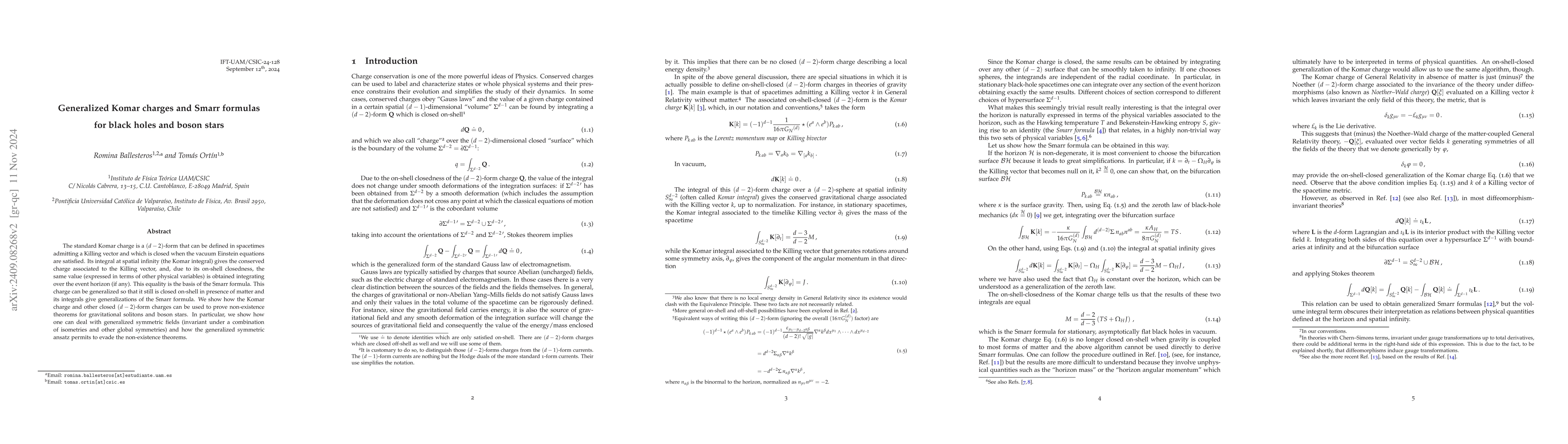 Thumbnail for Generalized Komar charges and Smarr formulas for black holes and boson
  stars