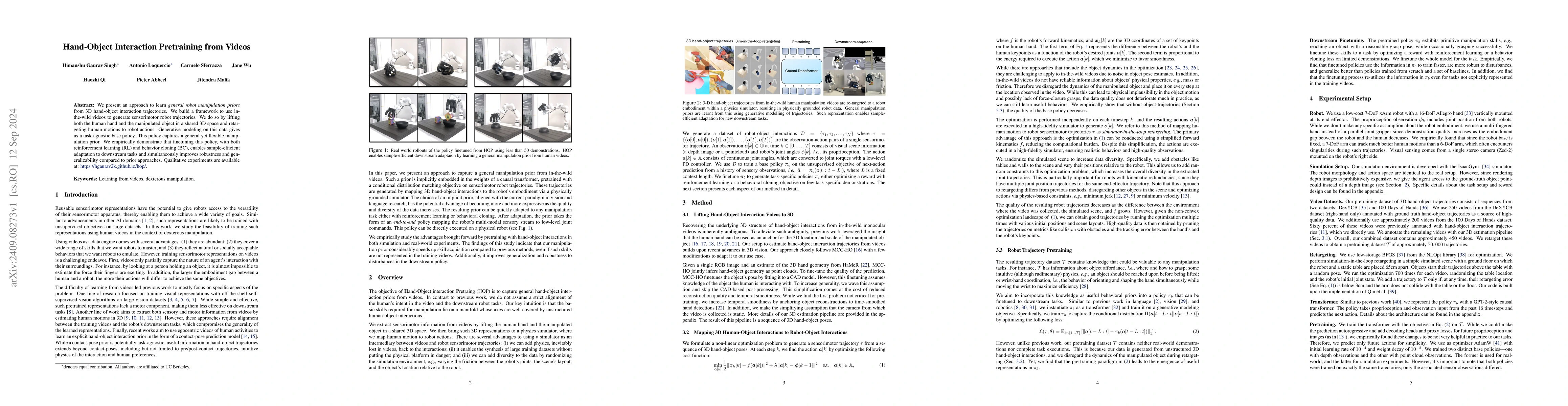 Thumbnail for Hand-Object Interaction Pretraining from Videos