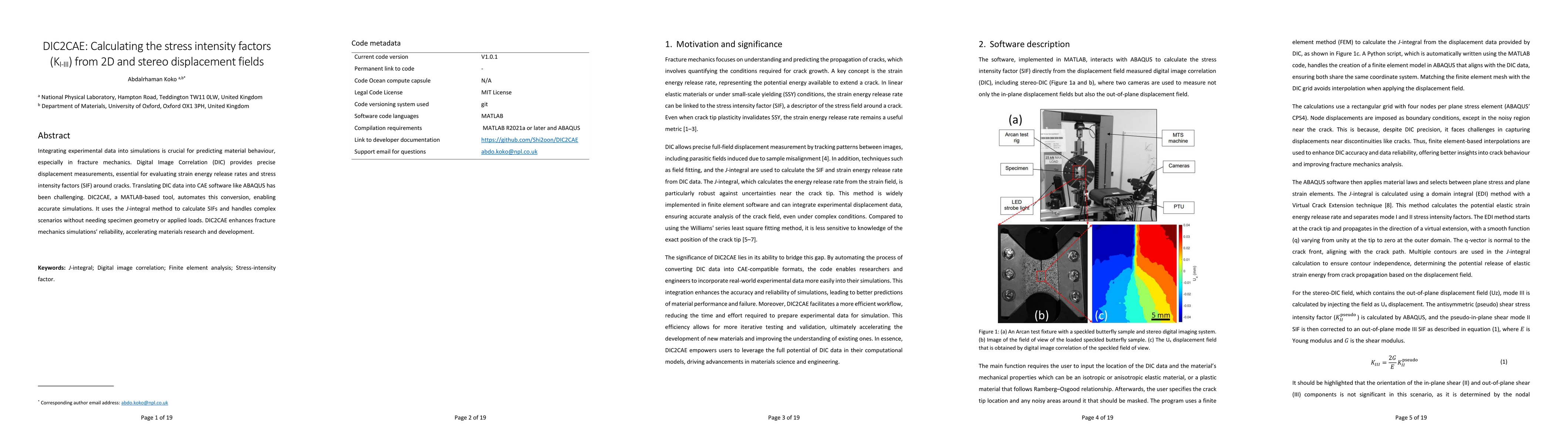 Thumbnail for DIC2CAE: Calculating the stress intensity factors (KI-III) from 2D and
  stereo displacement fields