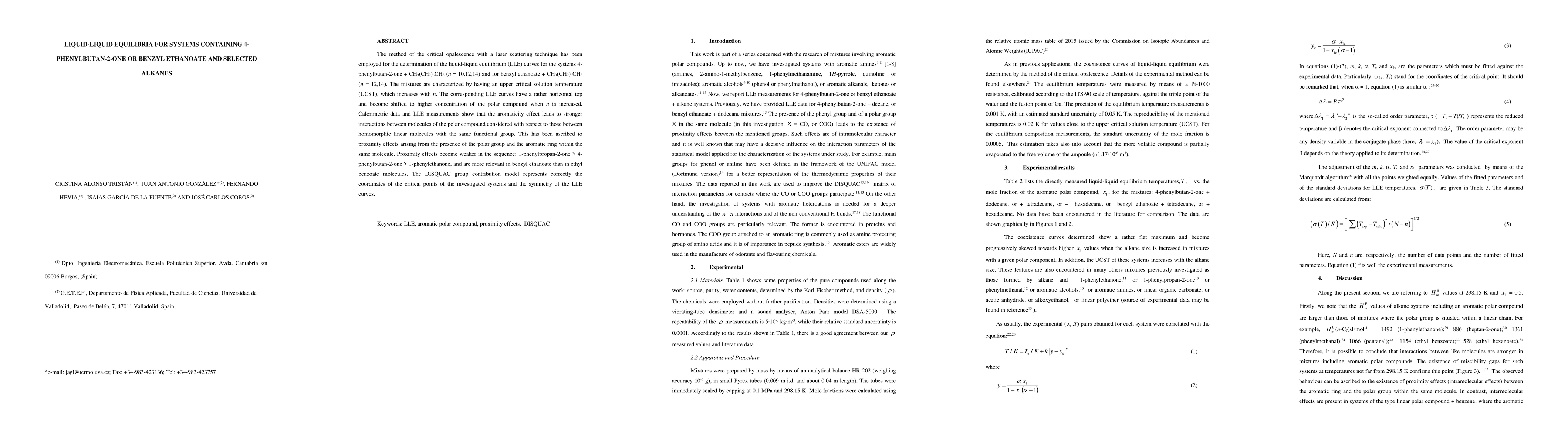 Thumbnail for Liquid-Liquid Equilibria for Systems Containing 4-Phenylbutan-2-one or
  Benzyl Ethanoate and Selected Alkanes
