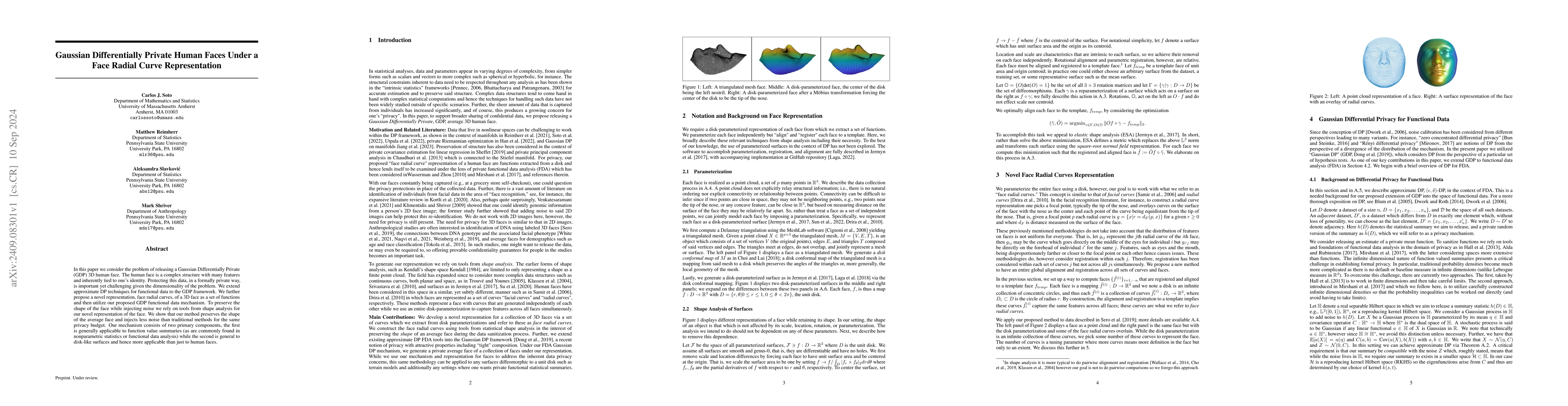 Thumbnail for Gaussian Differentially Private Human Faces Under a Face Radial Curve
  Representation