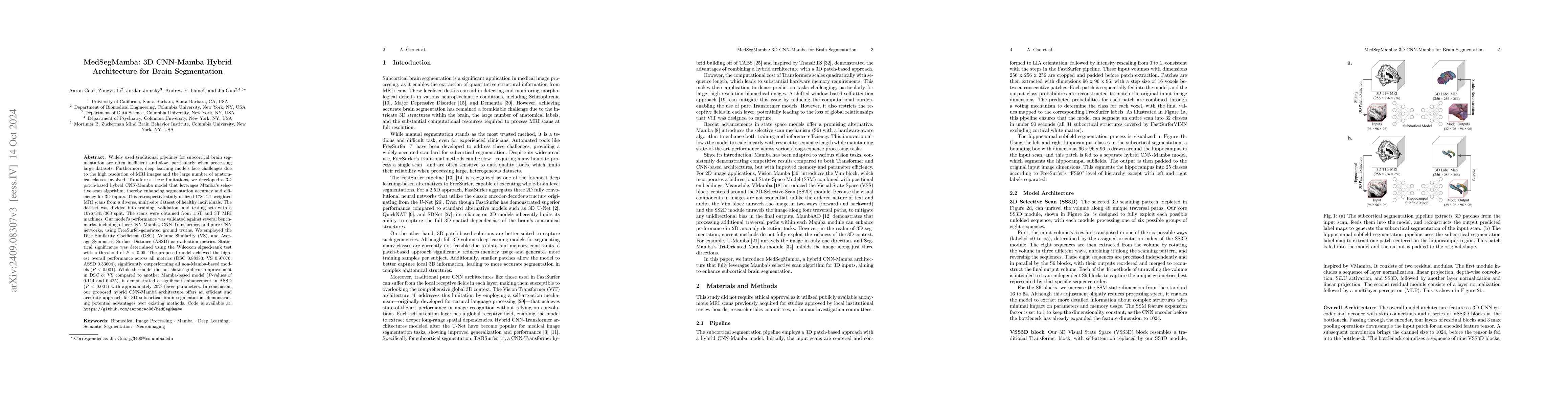 Thumbnail for MedSegMamba: 3D CNN-Mamba Hybrid Architecture for Brain Segmentation