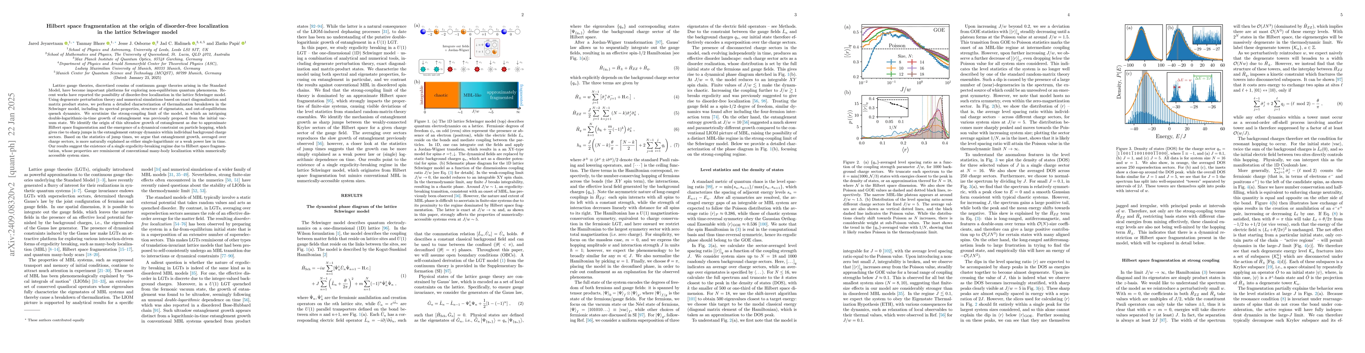 Thumbnail for Hilbert space fragmentation at the origin of disorder-free localization
  in the lattice Schwinger model