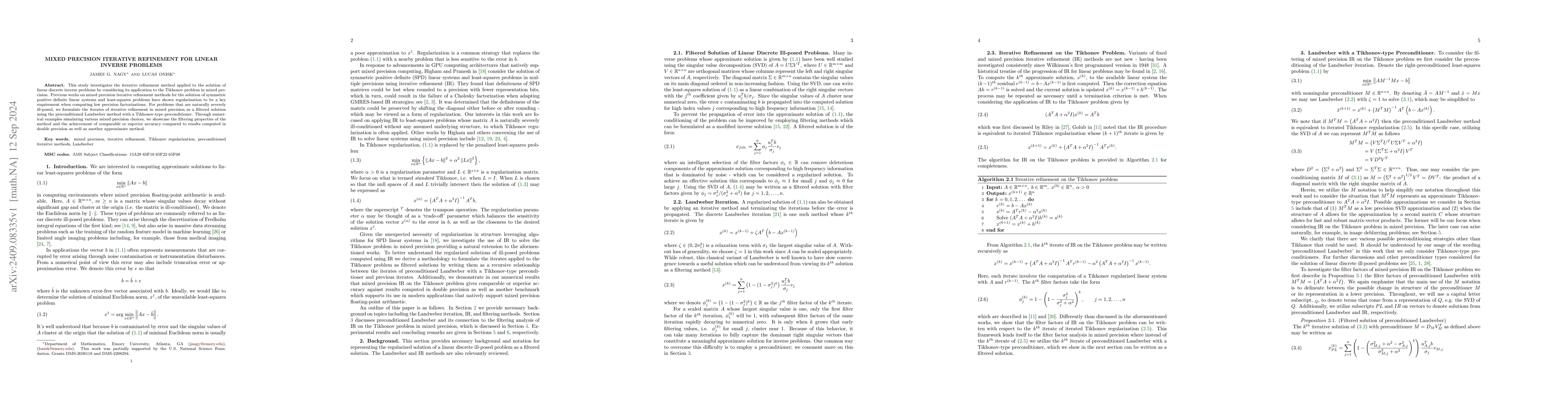 Thumbnail for Mixed precision iterative refinement for linear inverse problems