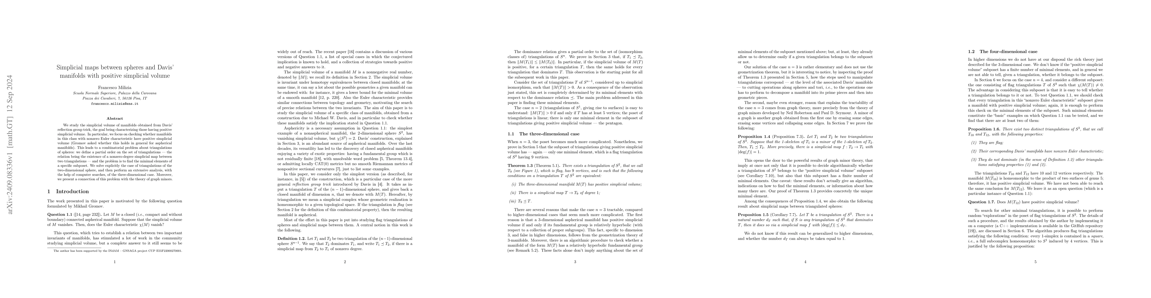 Thumbnail for Simplicial maps between spheres and Davis' manifolds with positive
  simplicial volume