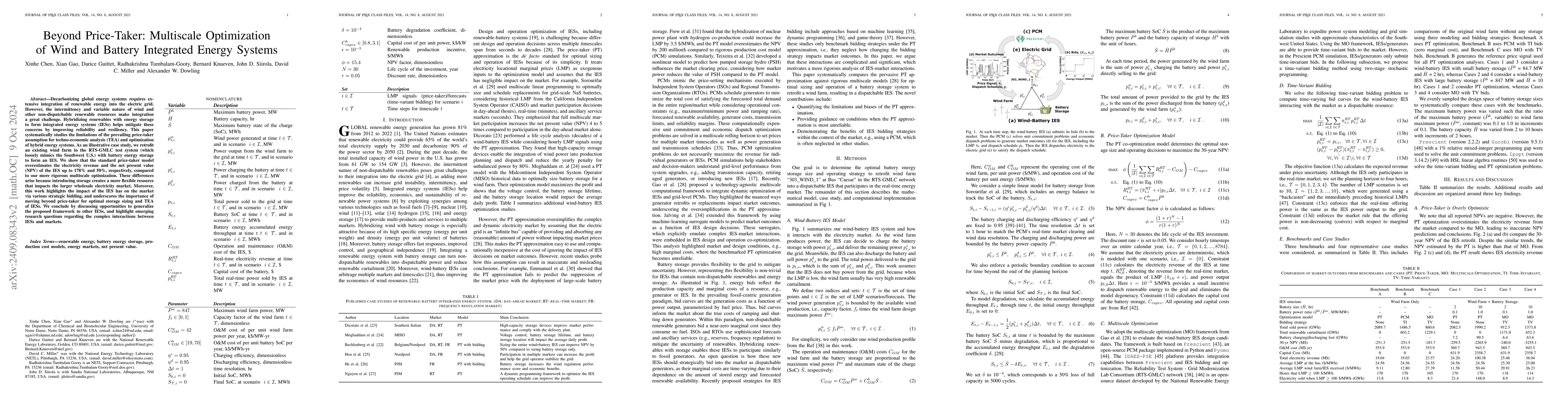 Thumbnail for Beyond Price-Taker: Multiscale Optimization of Wind and Battery
  Integrated Energy Systems