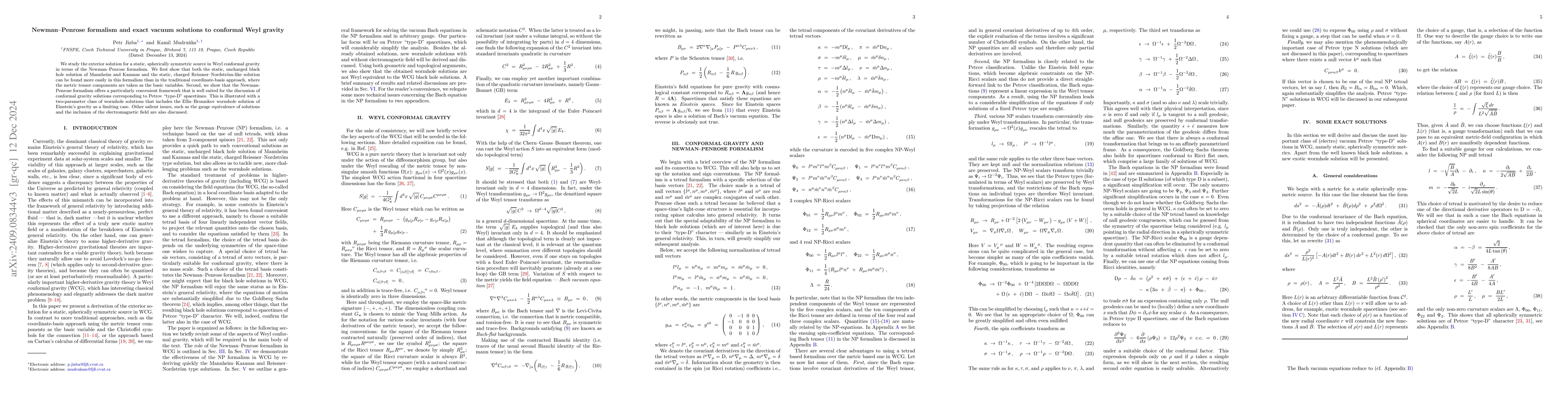 Thumbnail for Newman-Penrose formalism and exact vacuum solutions to conformal Weyl
  gravity