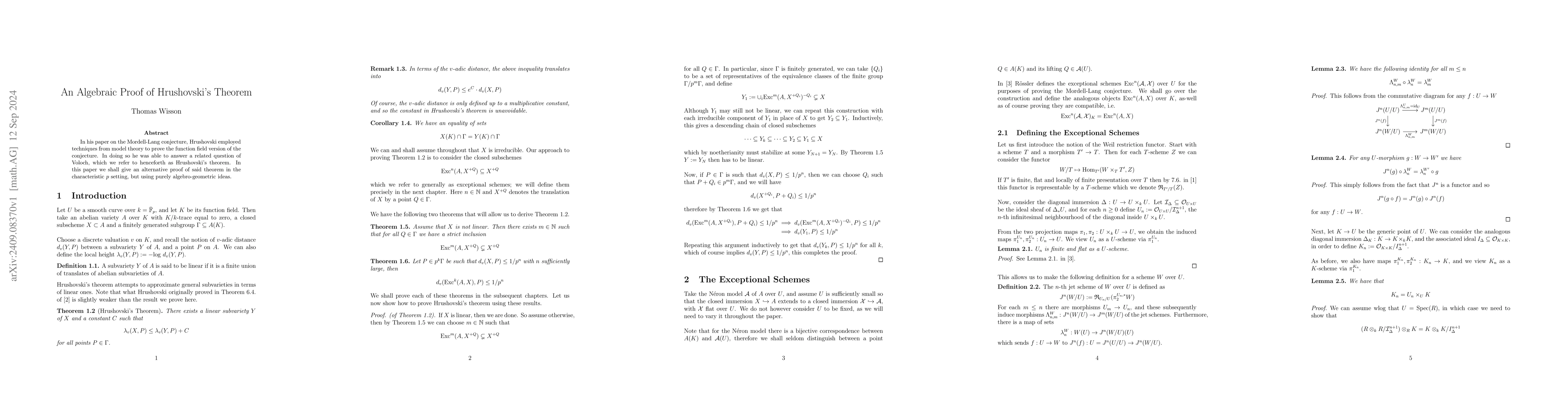 Thumbnail for An Algebraic Proof of Hrushovski's Theorem