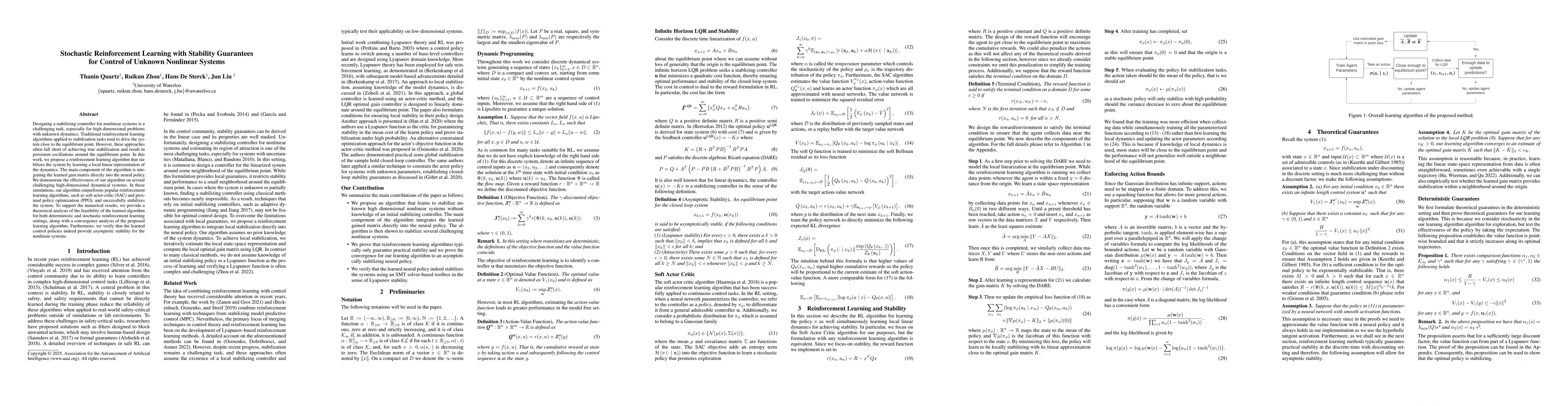Thumbnail for Stochastic Reinforcement Learning with Stability Guarantees for Control
  of Unknown Nonlinear Systems
