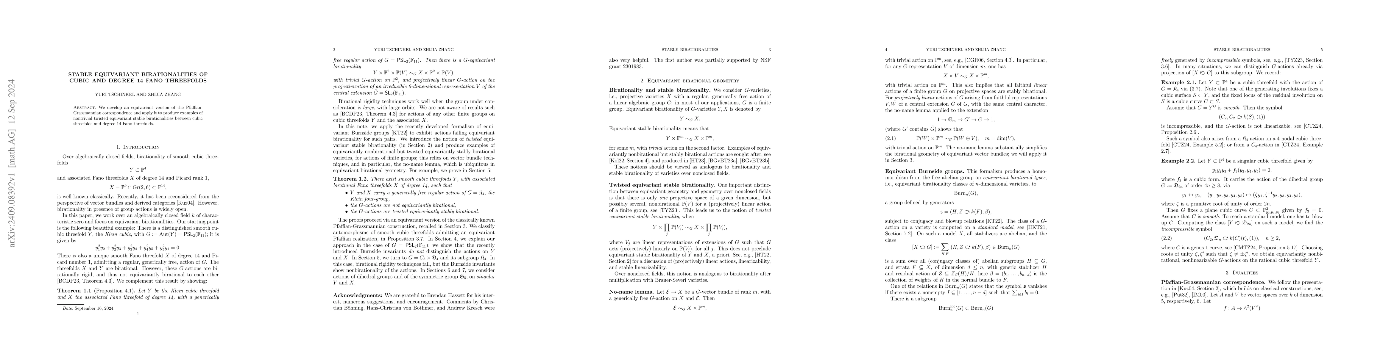 Thumbnail for Stable equivariant birationalities of cubic and degree 14 Fano
  threefolds