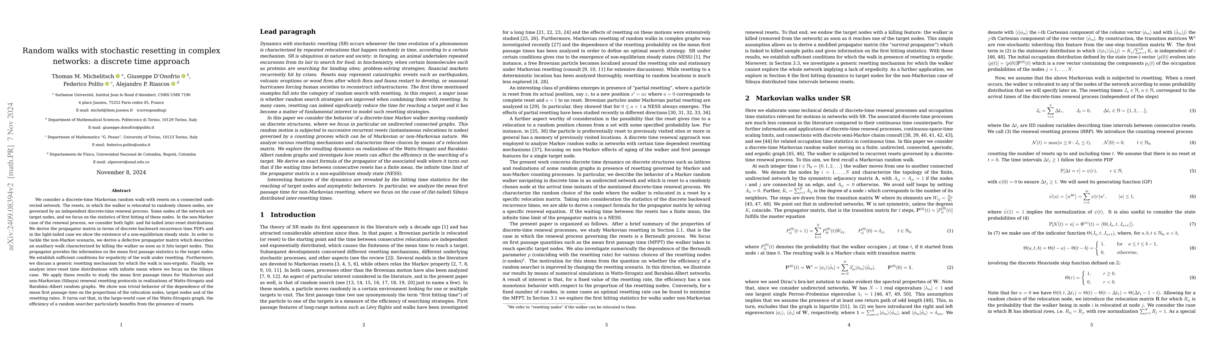 Thumbnail for Random walks with stochastic resetting in complex networks: a discrete
  time approach
