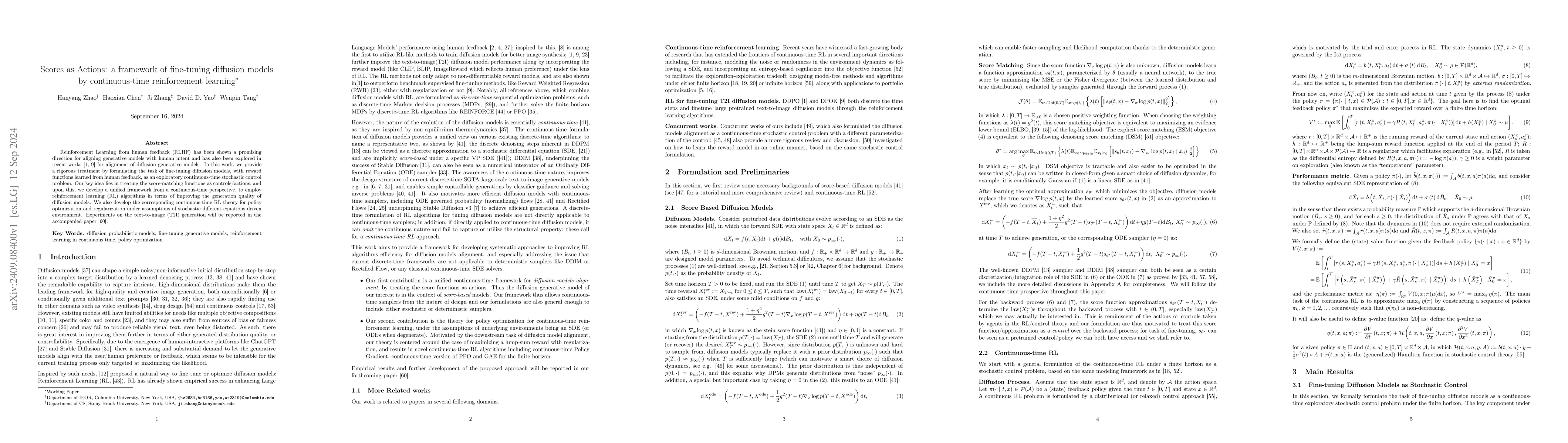 Thumbnail for Scores as Actions: a framework of fine-tuning diffusion models by
  continuous-time reinforcement learning