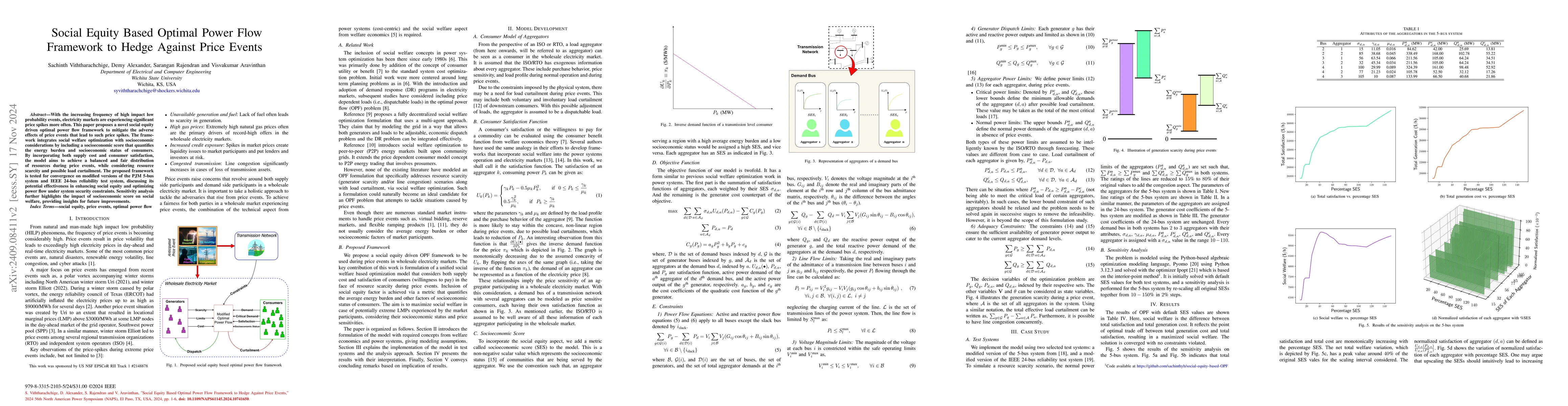 Thumbnail for Social Equity Based Optimal Power Flow Framework to Hedge Against Price
  Events