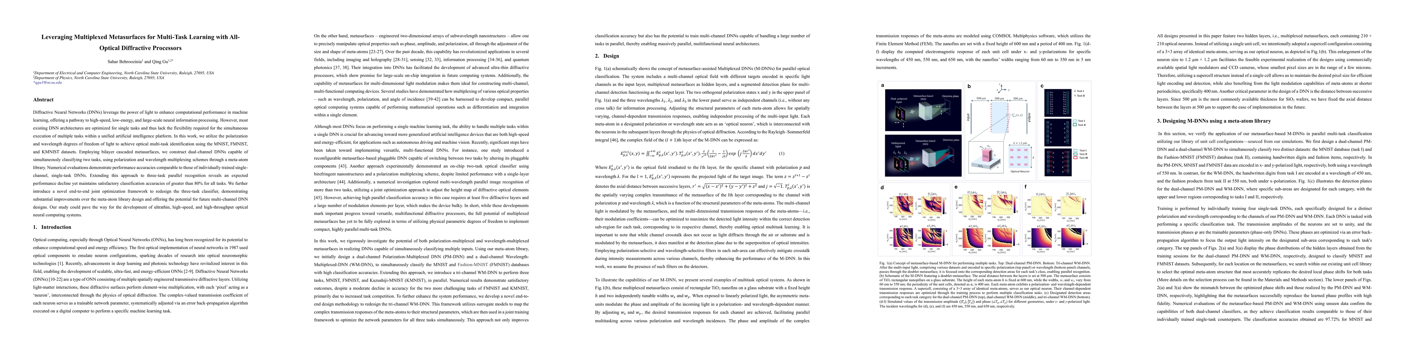 Thumbnail for Leveraging Multiplexed Metasurfaces for Multi-Task Learning with
  All-Optical Diffractive Processors