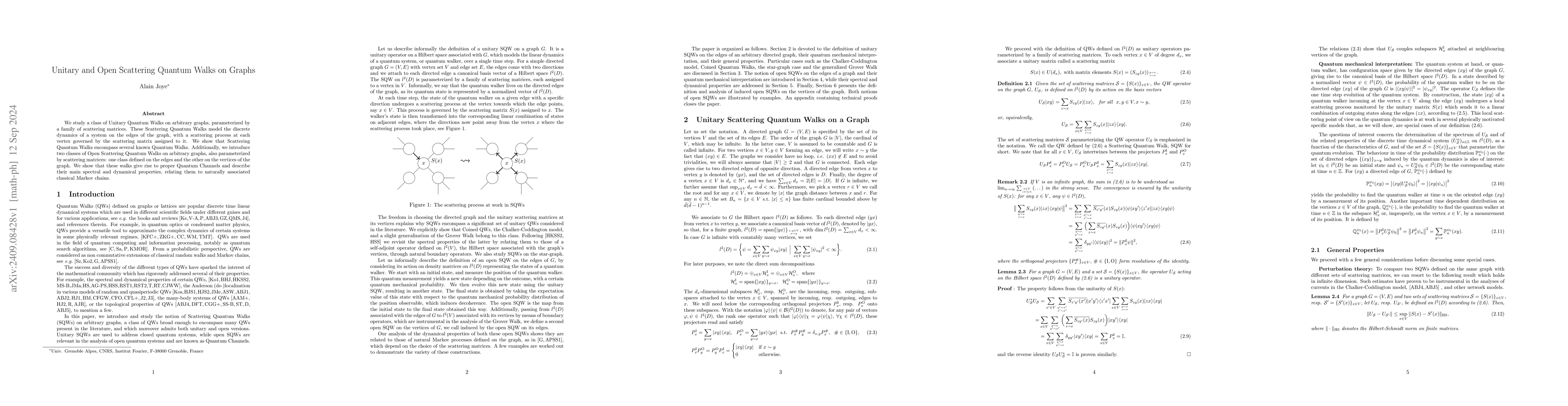 Thumbnail for Unitary and Open Scattering Quantum Walks on Graphs