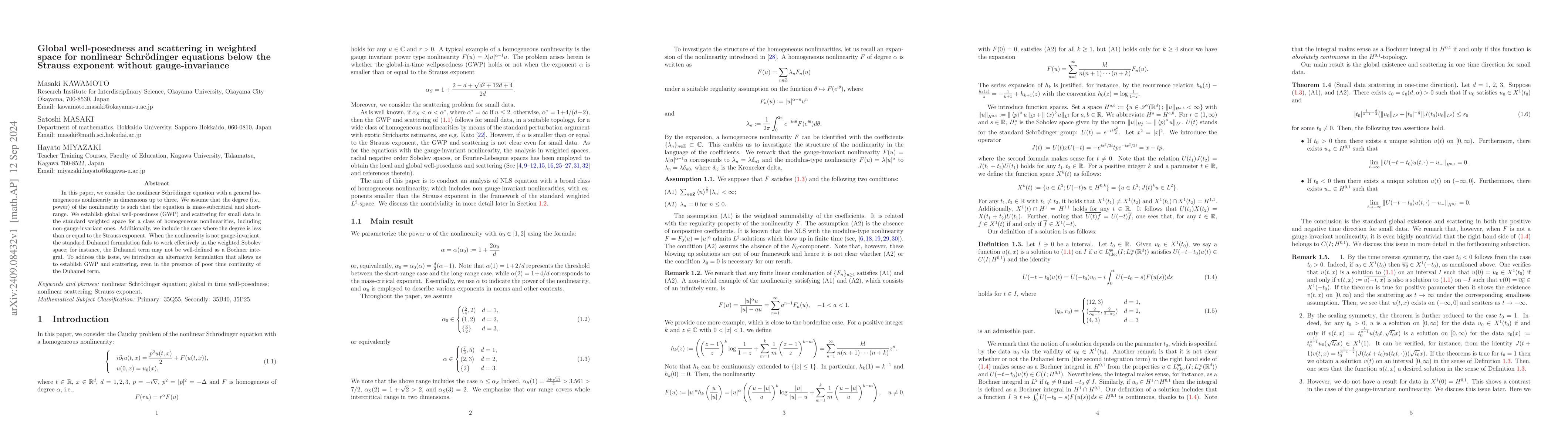 Thumbnail for Global well-posedness and scattering in weighted space for nonlinear
  Schrödinger equations below the Strauss exponent without gauge-invariance