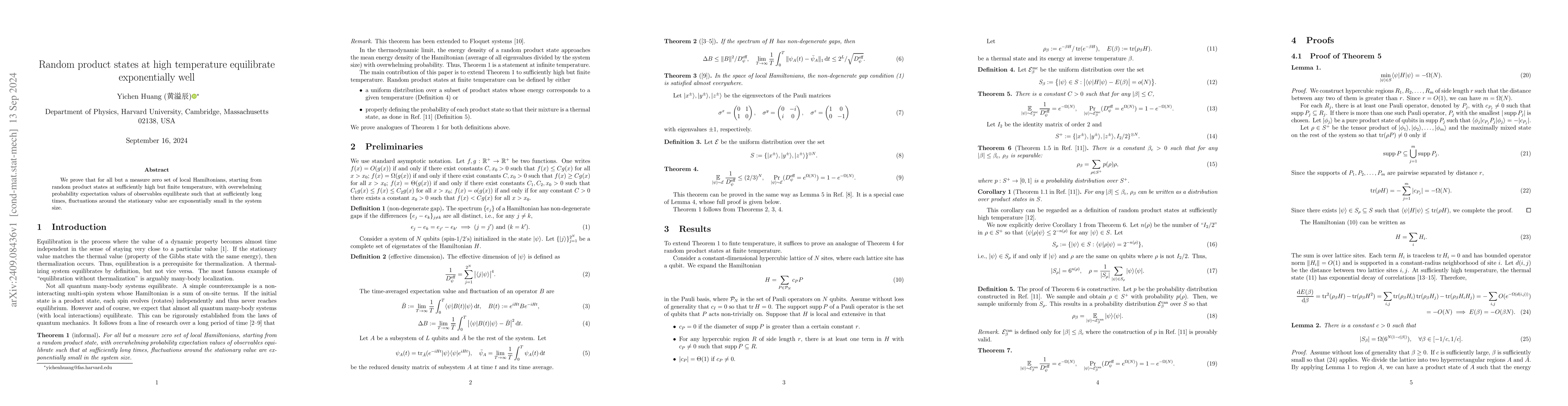 Thumbnail for Random product states at high temperature equilibrate exponentially well