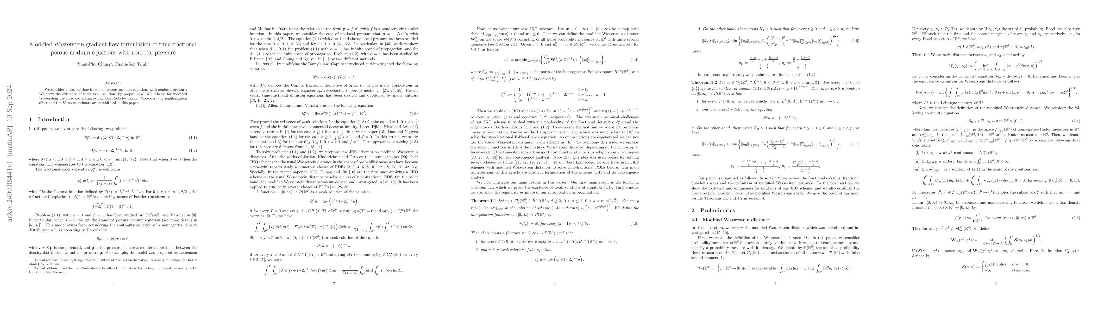 Thumbnail for Modified Wasserstein gradient flow formulation of time-fractional porous
  medium equations with nonlocal pressure