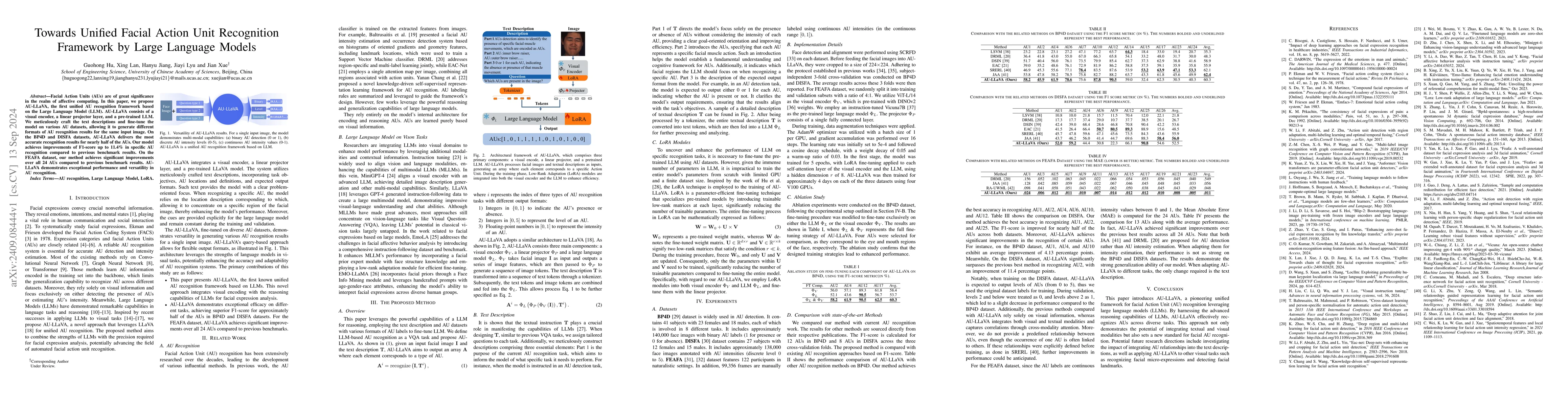 Thumbnail for Towards Unified Facial Action Unit Recognition Framework by Large
  Language Models