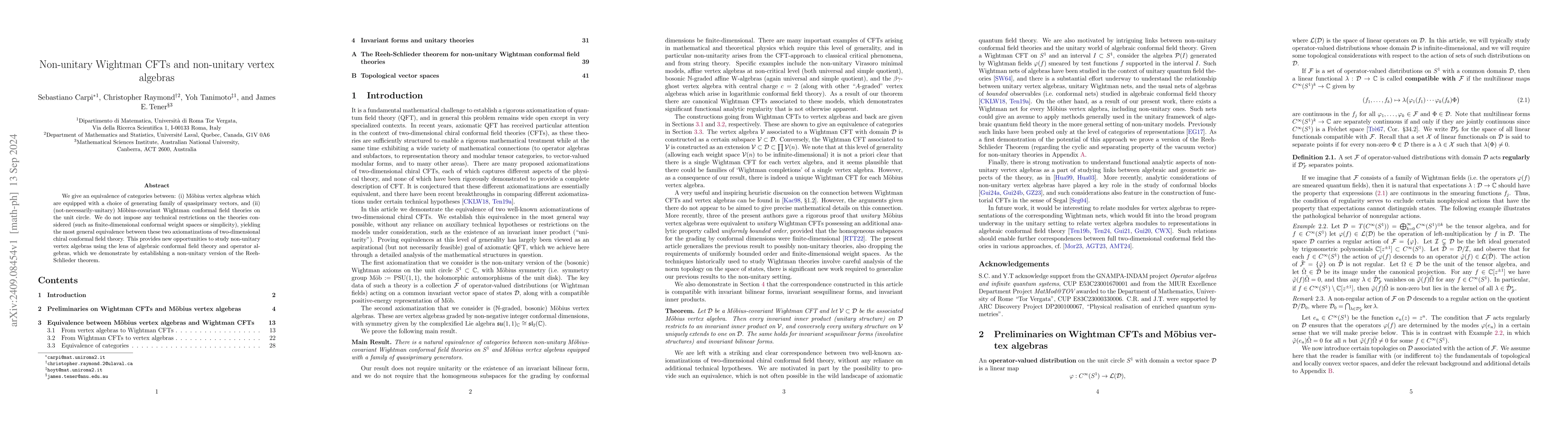 Thumbnail for Non-unitary Wightman CFTs and non-unitary vertex algebras