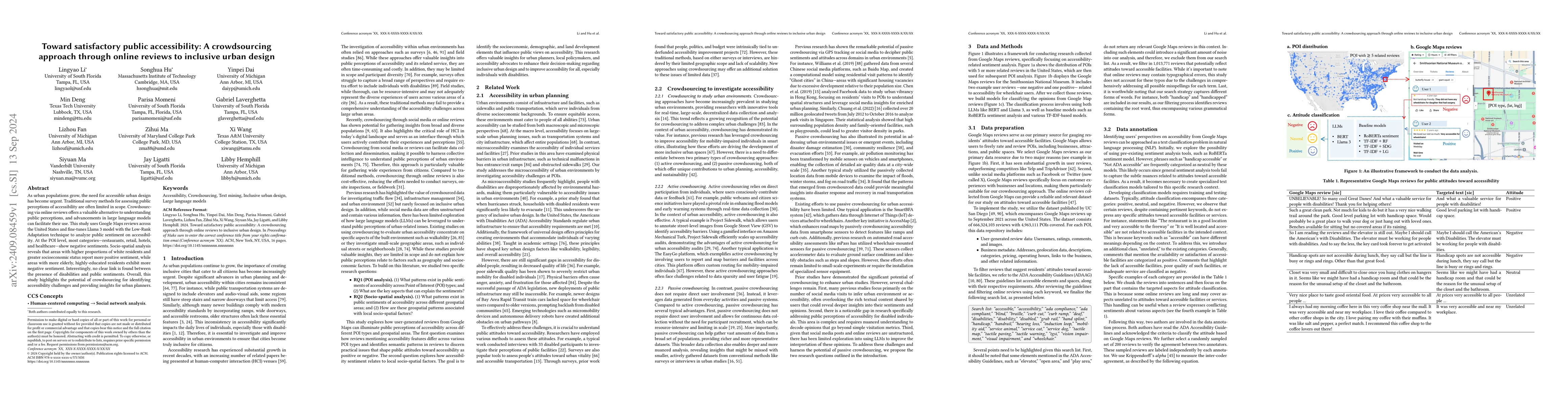 Thumbnail for Toward satisfactory public accessibility: A crowdsourcing approach
  through online reviews to inclusive urban design