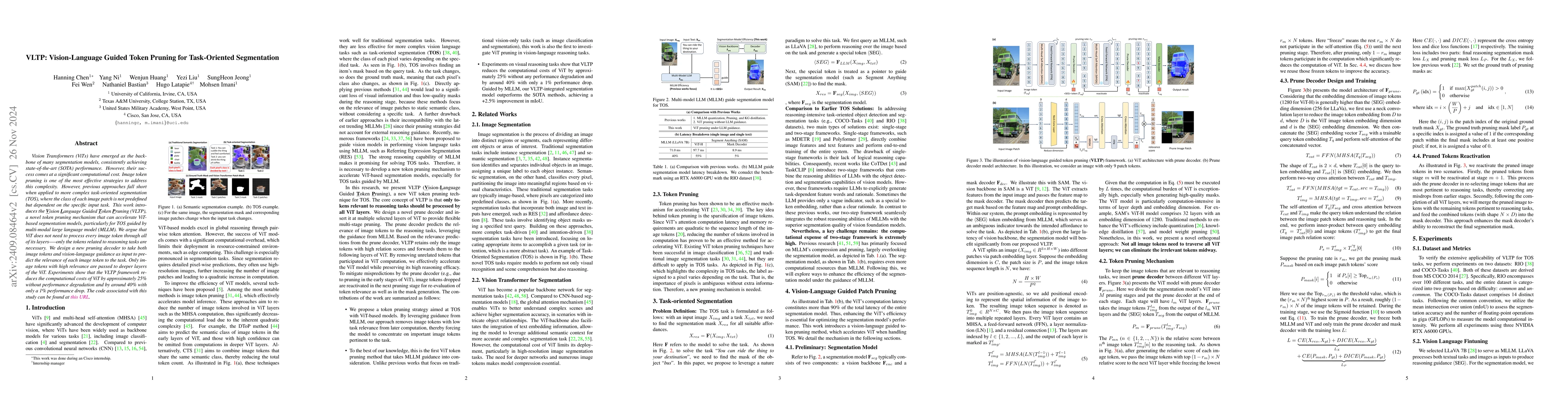 Thumbnail for VLTP: Vision-Language Guided Token Pruning for Task-Oriented
  Segmentation