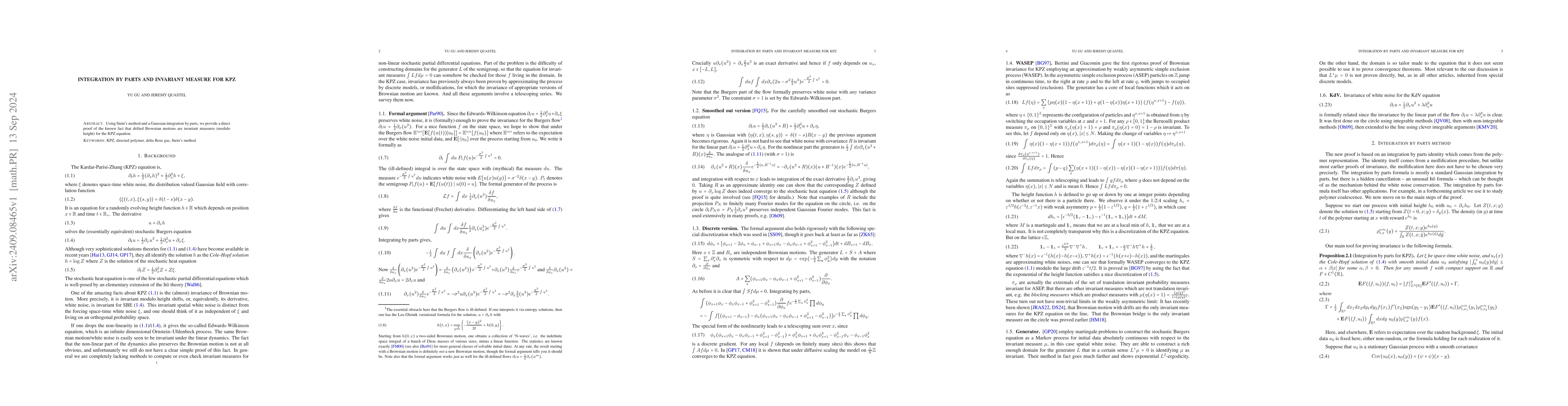 Thumbnail for Integration by parts and invariant measure for KPZ