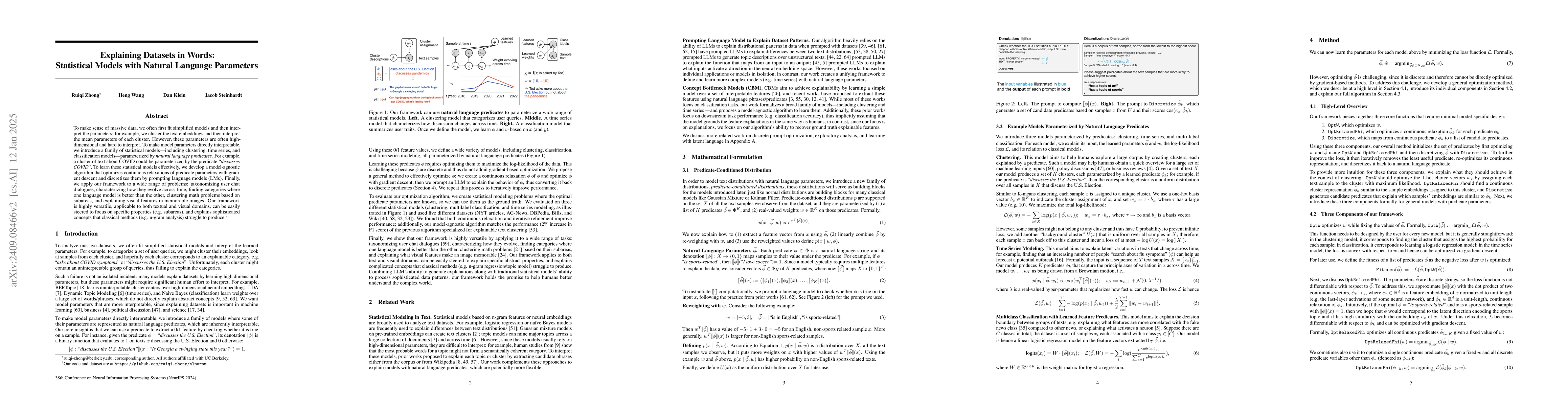 Thumbnail for Explaining Datasets in Words: Statistical Models with Natural Language
  Parameters