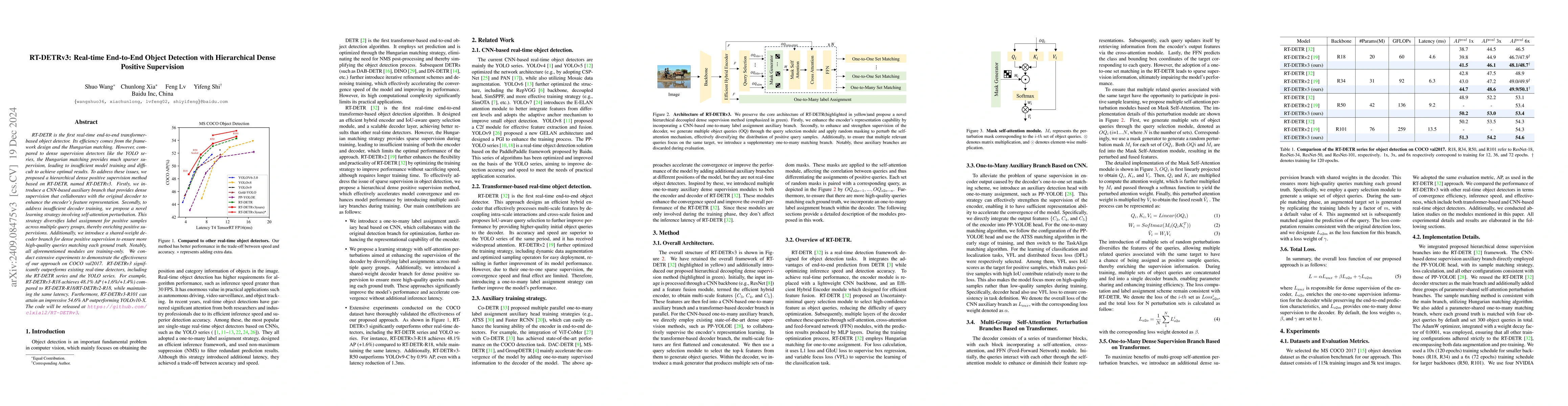Thumbnail for RT-DETRv3: Real-time End-to-End Object Detection with Hierarchical Dense
  Positive Supervision