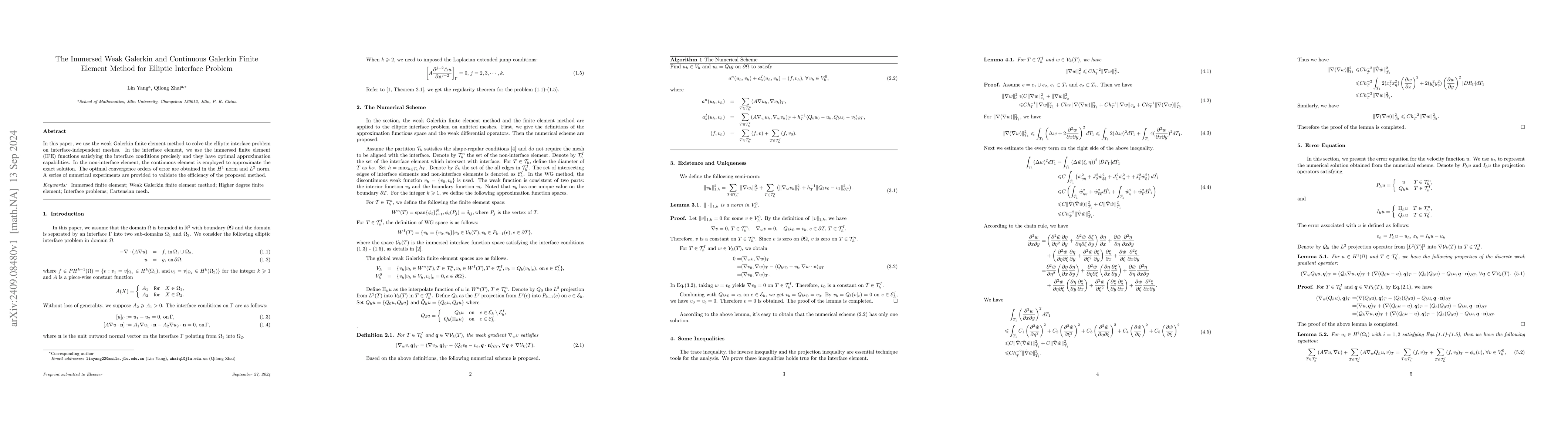 Thumbnail for The Immersed Weak Galerkin and Continuous Galerkin Finite Element Method
  for Elliptic Interface Problem