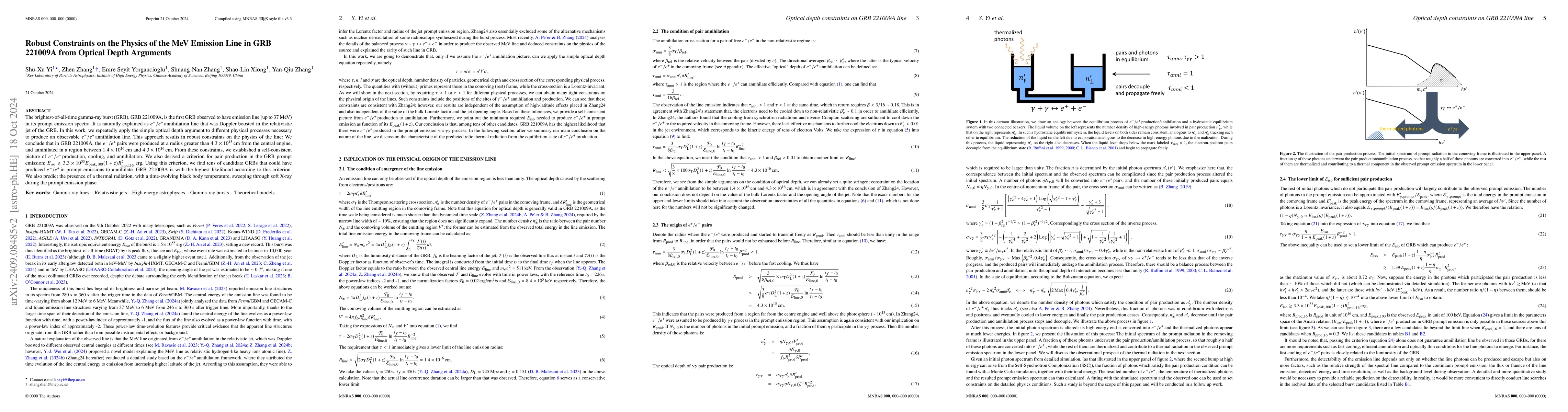 Thumbnail for Robust Constraints on the Physics of the MeV Emission Line in GRB
  221009A from Optical Depth Arguments