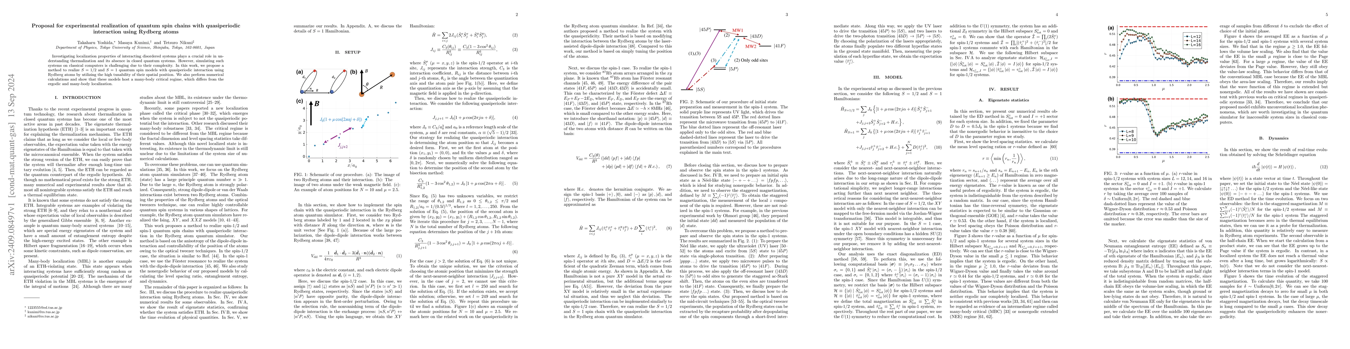 Thumbnail for Proposal for experimental realization of quantum spin chains with
  quasiperiodic interaction using Rydberg atoms